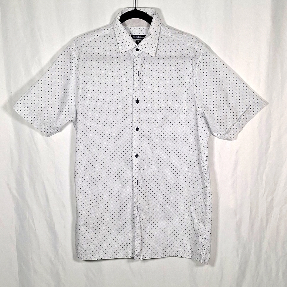 Club Room Mens Medium White Blue Short Sleeve Button Shirt